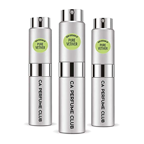 CA Perfume Impression of Pure Vetiver For Men Replica Version Fragrance Dupes Concentrated Long Lasting Eau de Parfum Spray Refillable Atomizer Bottle 0.27 Fl Oz-X3