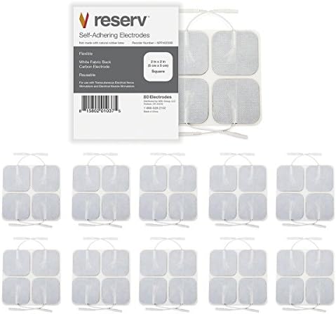 reserv 2" x 2" Premium Re-Usable Self Adhesive Electrode Pads for TENS/EMS Unit, Fabric Backed Pads with Premium Gel (Latex Free) (2 Pack (80 electrodes)