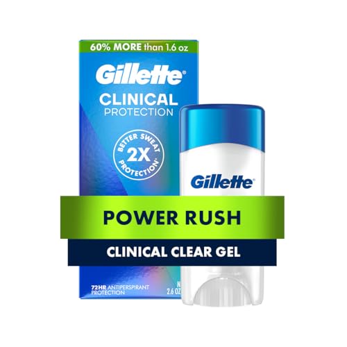 Gillette Clinical Antiperspirant and Deodorant for Men, 72hr Sweat & Odor Protection, Long Lasting Freshness, Anti-White Mark Technology, Clear Gel, Power Rush Scent, 2.6 oz