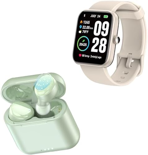 TOZO T6 True Wireless Earbuds Bluetooth 5.3 Headphones Green S2 44mm Smart Watch Champagne