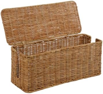 PEMAR Natural Rattan Wicker Cable Management Box, Cable Organizer, 2 Open Slots, Under Desk Cord Organizer, Cover & Hide Power Strips for TV Desk, Computer, Router, USB Hub (Natural Brown Color)