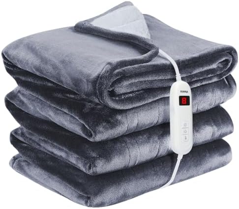Electric Heated Throw Blanket, Extremely Soft Cozy Flannel Sherpa Heating Blanket with Single Controller, 10 Heating Levels & 4 Hours Auto-Off, Fast Heating & Machine Washable, 50" x 60"