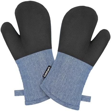 Cuisinart Kitchen Oven Mitts – Heat-Resistant Kitchen Mitts for Oven with Non-Slip Neoprene Palm, Long Cuff, and Cotton Filling – Durable Oven Gloves for Cooking, Baking, & Grilling (Chambray)
