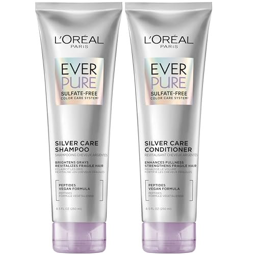 L'Oreal Paris EverPure Silver Care Sulfate Free Shampoo and Conditioner Set, Nourishing Vegan Formula with Peptides for Brightening Gray Hair, 1 Kit
