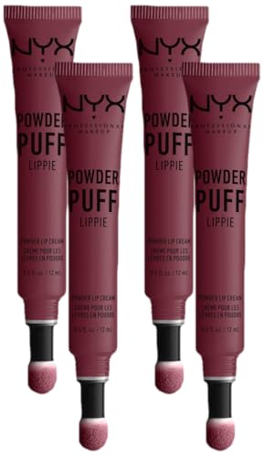 NYX PROFESSIONAL MAKEUP Powder Puff Lippie Lip Cream, Liquid Lipstick - Moody (Cool Toned Plum) (Pack of 4)