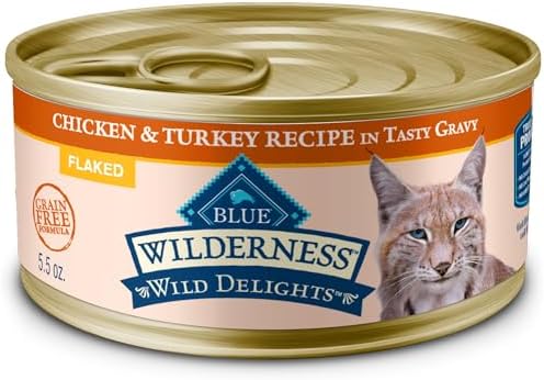 Blue Buffalo Wilderness Wild Delights Natural Wet Food for Cats, Flaked Chicken & Turkey in Tasty Gravy, 5.5-oz Cans, 24-pack