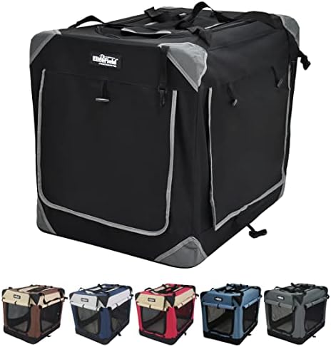 EliteField 4-Door Folding Soft Dog Crate with Curtains, Carrying Bag and Fleece Bed (2 Year Warranty), Indoor & Outdoor Pet Home (36" L x 24" W x 28" H, Black+4 Door Curtains)