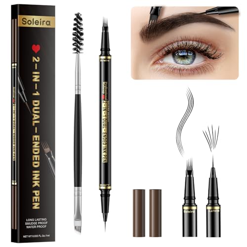 Waterproof Eyebrow Pencil with 4 Tip Microblading Pen and Dual-ended Brush, for Natural-Looking Brows, Long-Lasting, Black