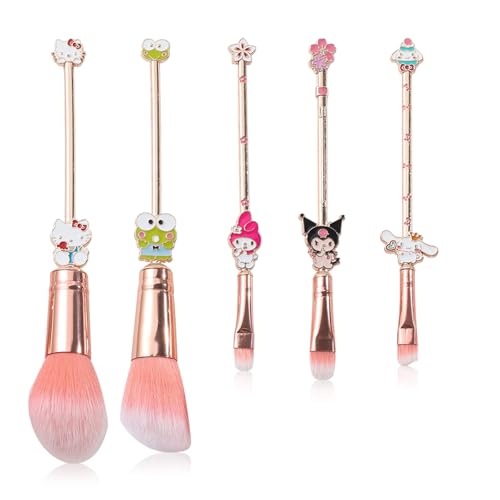 5PCS Cartoon Makeup Brushes Set with Pink Storage Bag, AnimeTheme Cosmetic Brushes, Best for Girl Women