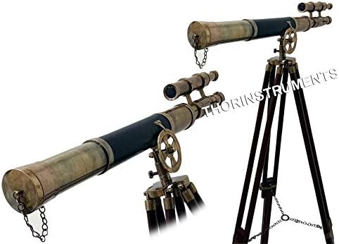 Royal Floor Standing Antique Telescope Black Leather Wooden Tripod Telescopes Rustic Vintage Home Decor Gifts