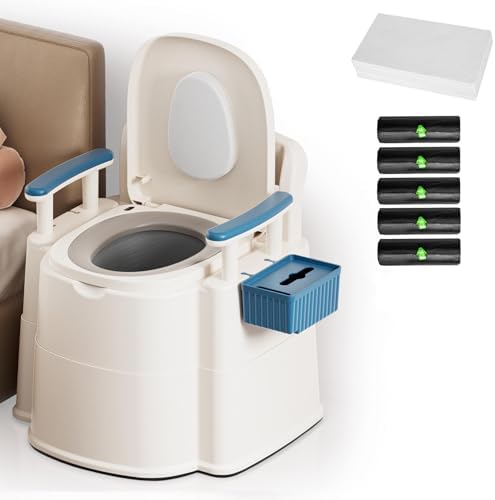 Bedside Commodes for Seniors with 100 Liners and 50 Large Absorbent Pads, Potty Chair for adults and elderly with Detachable Armrest, 16.3" Seat Width, 500lbs Heavy Duty - Bedside Toilet for Senior