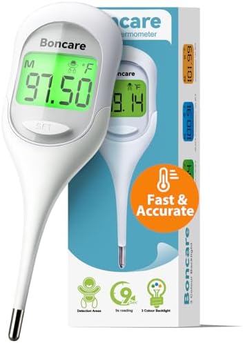 Boncare Basal Body Thermometer for Ovulation, Oral Thermometer for Adults and Kids - Accurate Rectal Thermometer for Baby, with Fever Alarm and Large Display, FSA HSA Eligible (Rice-White)