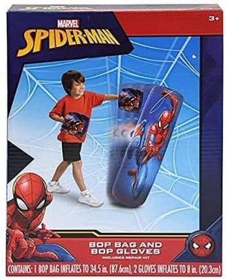 Spiderman Spider-Man Inflatable Bop Bag & Bop Gloves Set Kids Punching Bag with Gloves, Freestanding Superhero Blow Up Bouncing Boxing Bag for Exercise, Durable Heavy Duty Indoor and Outdoor - 34.5"