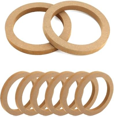 QWORK Wooden Speaker Spacer Rings, 8 Pcs 6.5" Car MDF Speaker Ring, MDF Tweeter Wood Rings for 6.5 Inch Speakers