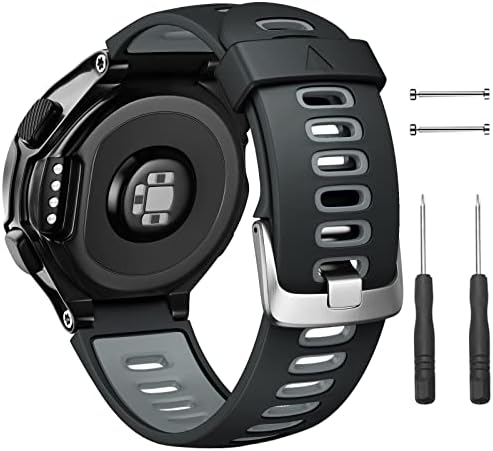 NotoCity Silicone Watch Band Replacement Solft Silicone Strap Compatible Forerunner 230/220/ 235/620/ 630/ 735XT/ Approach S20/ S5/ S6-Black Gray