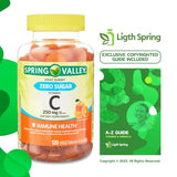 Spring Valley Zero Sugar Vitamin C Gummies Dietary Supplement, 250 mg, 120 Ct Bundle with Exclusive Vitamins & Minerals - A to Z - Better Ligth&Spring Guide + Weekly Pill Organizer (3 Items)