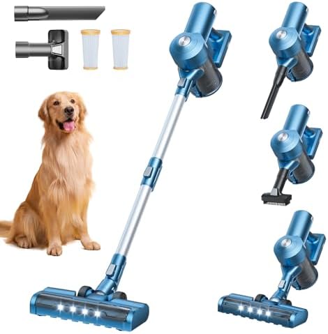 Cordless Vacuum Cleaner, 38Kpa Powerful Suction, Detachable Battery, 1.5L Dust Cup, 40 Mins Runtime, Anti-Tangle Handheld Vacuum, Lightweight Stick Vacuum for Pet Hair Hardwood Floor Carpet, Blue