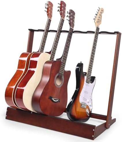 Guitar Stand Rack for Multiple Guitars, 7 holder wood Guitar Stand Folding Guitar Rack for Classical Acoustic, Electric, Bass Guitar Display