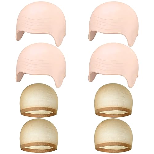 8 PCS Halloween Makeup Latex Bald Cap Think Bald Caps for Halloween Theme Party Cosplay for adults Women Men Bald Head Wig Cap Bald Hat Costume Accessory