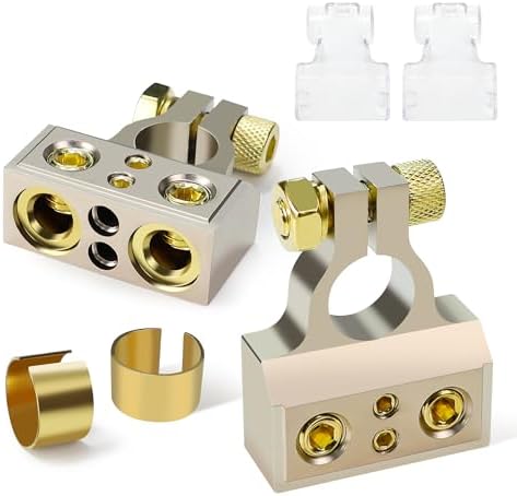 TONDA Battery Terminals, 0/4/8/10 Gauge Battery Terminal Connectors with Shims and Protective Covers, Car Cable Ends, 1 pair