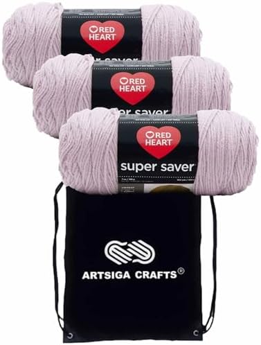 Red Heart Super Saver Pale Plum E300-579 (3-Skeins - Same Dye Lot) Worsted Medium #4 Acrylic Yarn for Crocheting and Knitting with Project Bag