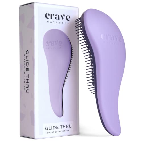 Crave Naturals Glide Thru Detangling Brush - Detangler Brush for Natural, Curly, Straight, Wet and Dry Hair for Adults and Kids - Hair Brush for Little Girls, Toddlers, Teens - 7.5 x 3 inches, Purple