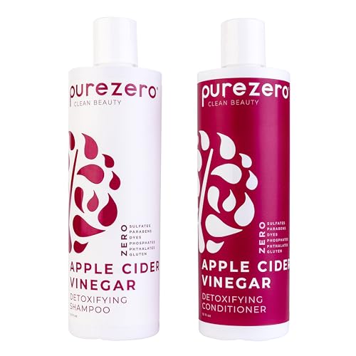 Purezero Apple Cider Vinegar Shampoo & Conditioner Set - Detox Scalp & Hair - pH balanced -Increase Hydration - Zero Sulfates, Parabens, Dyes - 100% Vegan & Cruelty Free - Great For Color Treated Hair