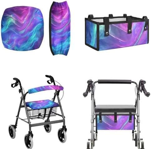 LedBack Blue Purple Walker Accessories 3 Piece Set Rollator Walker Seat and Backrest Covers, Walker Storage Bags Lightweight Rollator Seat Cushion Covers and Organizer Bag