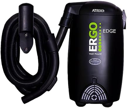 Atrix Ergo Edge Canister Shop Vac - Wall Mounted Garage Vacuum Cleaner with Built-in Dust Bag & Extendable Hose - Compact Black Design 20x9x12