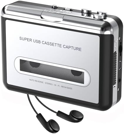 Cassette Player - Compact Tape Player Portable Recorder with Earphone-Convert Audio Music Cassette to MP3 Digital, Compatible with Laptop/PC/MAC- for Entertainment, Travel, Light Sports(Silver)