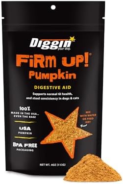 Diggin' Your Dog – Firm Up Pumpkin for Dogs & Cats – Fiber Supplement with Pumpkin & Apple Fiber for Cat & Dog Digestive Support – Made in USA, 4 oz