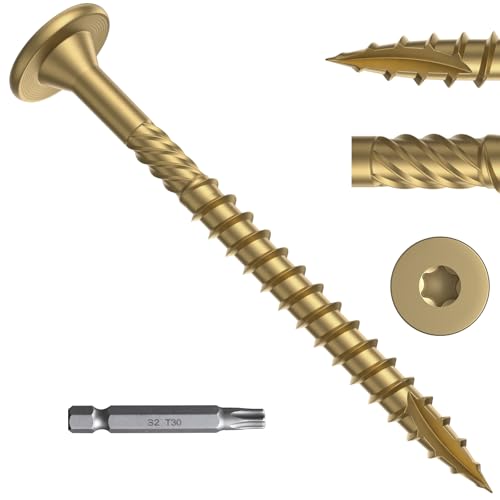 Wood Screws 6 Inch Heavy-Duty Outdoor Deck Screws, 150Pcs Star Drive Decking, Rust Resistant Timber Screws for Timber/Log/Landscaping Wood (#14 x 6 Tan