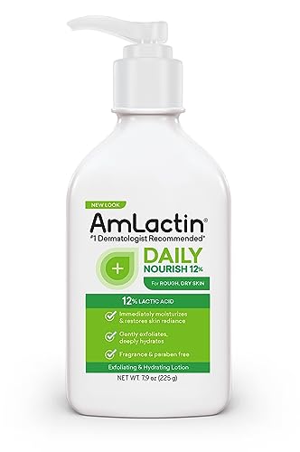 AmLactin Daily Moisturizing Lotion for Dry Skin - 7.9 oz Pump Bottle | 2-in-1 Exfoliator, Body Lotion with 12% Lactic Acid, Dermatologist-Recommended, Packaging May Vary