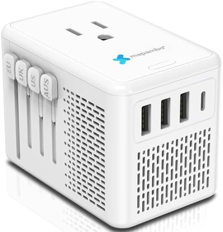 Mapambo 220V to 110V Voltage Converter US to Europe for Hair Dryer with 3 USB Port 1 USB C International European Universal Travel Adapter Worldwide Power Converter Adapter Combo (White)