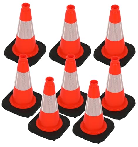 BESEA 12" inch Traffic Cones Soccer Training Cones Sport Cones Road Parking Cone with 4" Highly Reflective Collar(8 Pack)