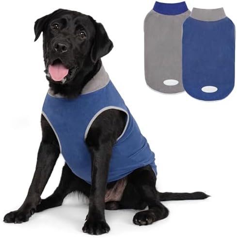 cyeollo 2 Pack Dog Sweater Fleece Vest Pullover Sweatshirt Reflective Lightweight Dog Clothes for Large Dogs Boy Girl Pet Apparel Navy, Grey, XXXL