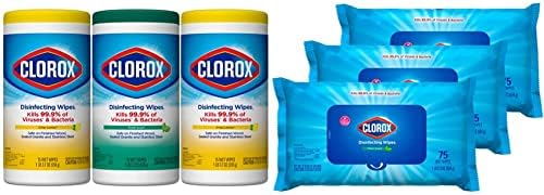 Clorox Disinfecting Wipes Value Pack, 3x 75ct Crisp Lemon and Fresh Scent Canister and 3x 75ct Easy Pull Moisture Seal Pack