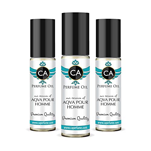 CA Perfume Impression of Bvlg Aqva Pour Homme For Men Replica Fragrance Body Oil Dupes Alcohol-Free Essential Aromatherapy Sample Travel Size Concentrated Long Lasting Attar Roll-On 0.3 Fl Oz-X3