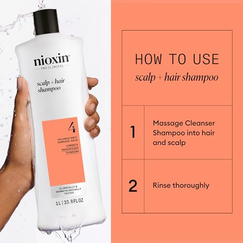 Nioxin System 4 Scalp + Hair Shampoo - Hair Thickening Shampoo For Damaged Hair with Progressed Thinning, 33.8 fl oz (Packaging May Vary)