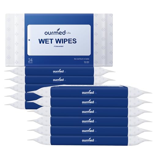 Ourmed Life Rinse-Free Body Wipes for Adults Bathing - Extra Large 8" x 10", Thick Aloe Shower Wipes, No Rinse Cleansing Wipes for Elderly, Camping, Hiking, GYM, Travel, 288Count (Unscented)