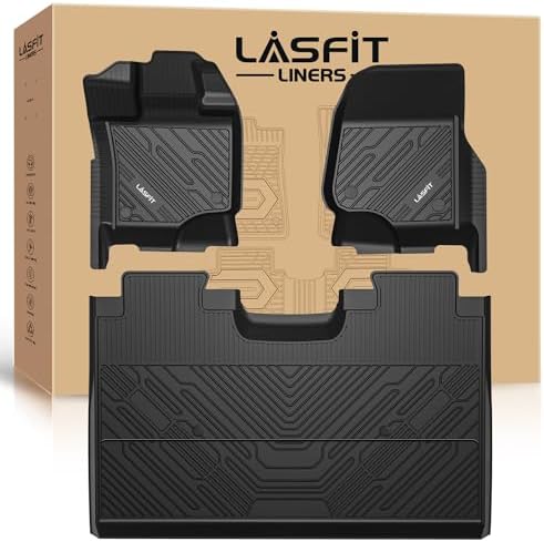 LASFIT Floor Mats for Ford F-150 2015-2025 | F150 Lightning 22-24 SuperCrew (Rear w/o Fold Flat Storage) All Weather Car Liners TPE Truck Mats - Front and Rear Row, 3pcs Black