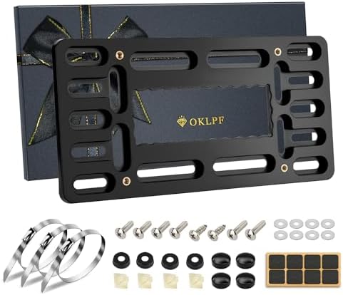 OKLPF No Drill Front License Plate Bracket- Front License Plate Mounting Kit，Universal Bumper Car Tag Frame Mount Adapter with Stainless Steel Screw Cap