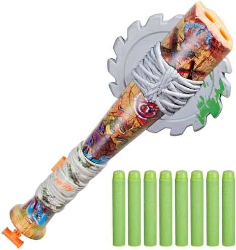 Nerf Zombie Strikeout Dart Blaster, 8 Nerf Elite Darts, Foam Blade, Pull Back Priming, Outdoor Games, Ages 8+