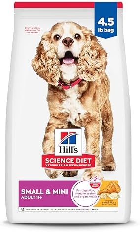 Hill's Science Diet Small & Mini, Senior Adult 11+, Small & Mini Breeds Senior Premium Nutrition, Dry Dog Food, Chicken, Brown Rice & Barley, 4.5 lb Bag