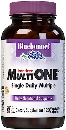 Bluebonnet Nutrition Multi One (Iron Free) Vegetable Capsules, Complete Full Spectrum Multiple, B Vitamins, General Health, Gluten Free, Milk Free, Kosher, 120 Count