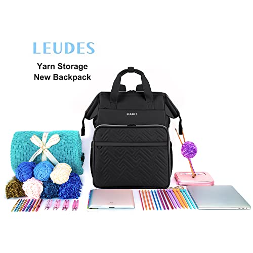 Leudes Knitting Bag Backpack, Yarn Storage Organizer Large Crochet Bag Tote Christmas Gift Yarn Holder Case for Carrying Projects, Knitting Needles (Upgraded Black)