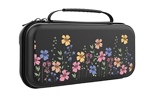 Tiny Flowers Switch Case For Nintendo Switch OLED/Switch Accessories, Cute Carry Protective Bag, Girl Travel Game Console Cases, Controller Hard Shell Holder With 20 Cartridge Slots U413