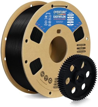 OVERTURE Nylon Filament 1.75mm 3D Printer Filament, Polyamide (PA) 1kg Spool (2.2lbs), Dimensional Accuracy +/- 0.02 mm, Fit Most FDM Printer (Black)