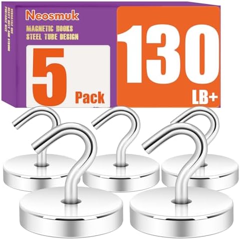 Neosmuk Magnetic Hooks, Cruise Ship Essentials, 130lb+ Heavy Duty Magnetic Hooks for Cruise Cabins, Refrigerator, Grill, Hanging, and Travel | Extra Strong Must-Haves Magnet Hook,Silver