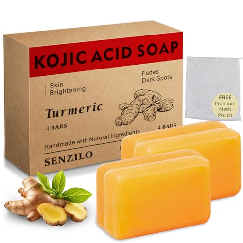 Kojic Acid Soap, Turmeric Soap for Dark Spots with Collagen, Vitamin E, Retinol, Hyaluronic Acid, Shea Butter, Orginal Kojic Acid Soap for Dark Spot Remover - 4 Bars